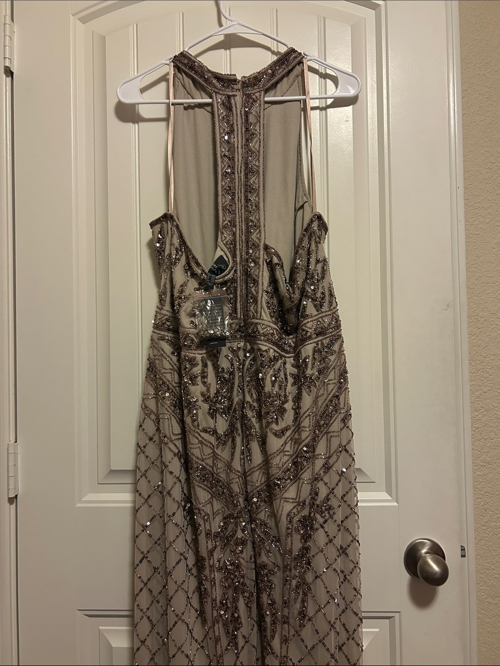 Adrianna Papell Beaded Taupe Evening Gown